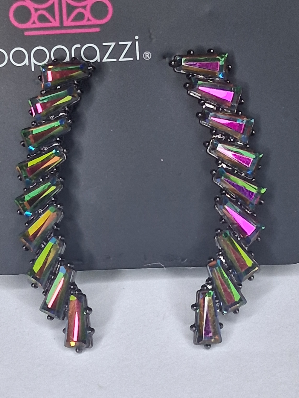 Multicolor Oil SpillBaguette Ear Crawler Earrings